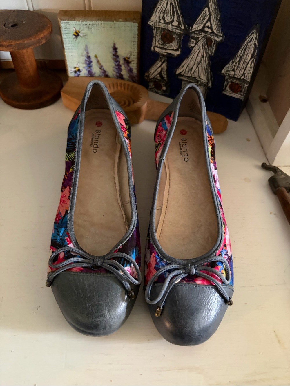 Blondo Floral Multicolor Ballet Flats with Gray Toe Caps